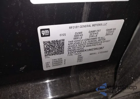 2021 Chevrolet Silverado 1500 2Wd Short Bed Custom z USA, uszkodzony, nr VIN 1GCPWBEK1MZ391387